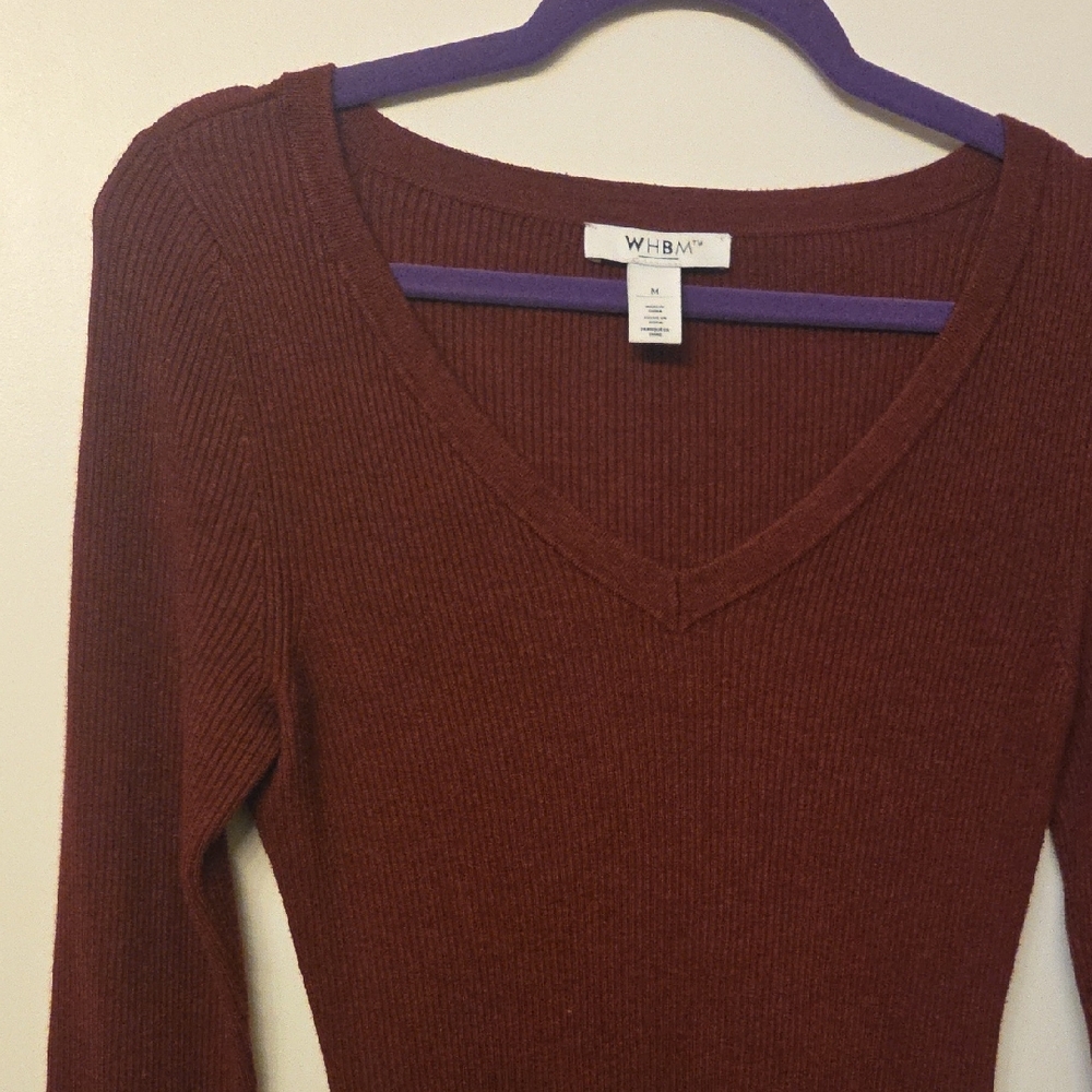 WHBM Maroon Gold Snap Accent Long Sleeve Blouse Medium